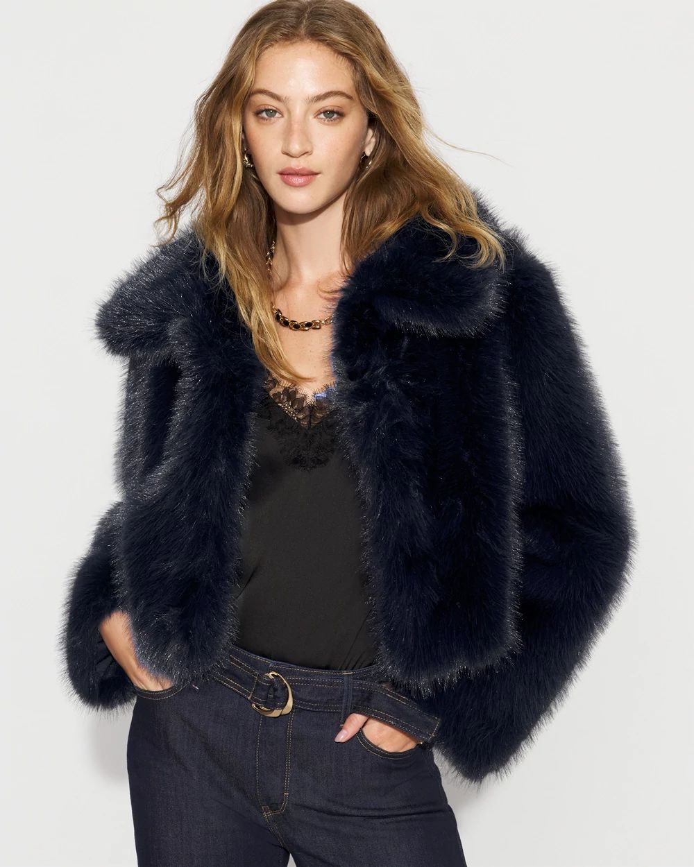 B WHITE BEAR ファーコート ブラック Mサイズ Faux Fur Coat | White House Black Market